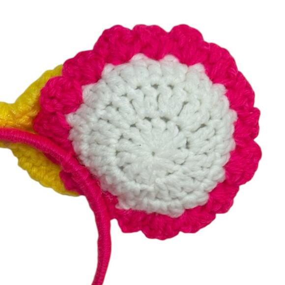 Creaciones Cayana Handmade Crochet Bow Headband in Pink, Yellow, and White - Picture 3 of 4